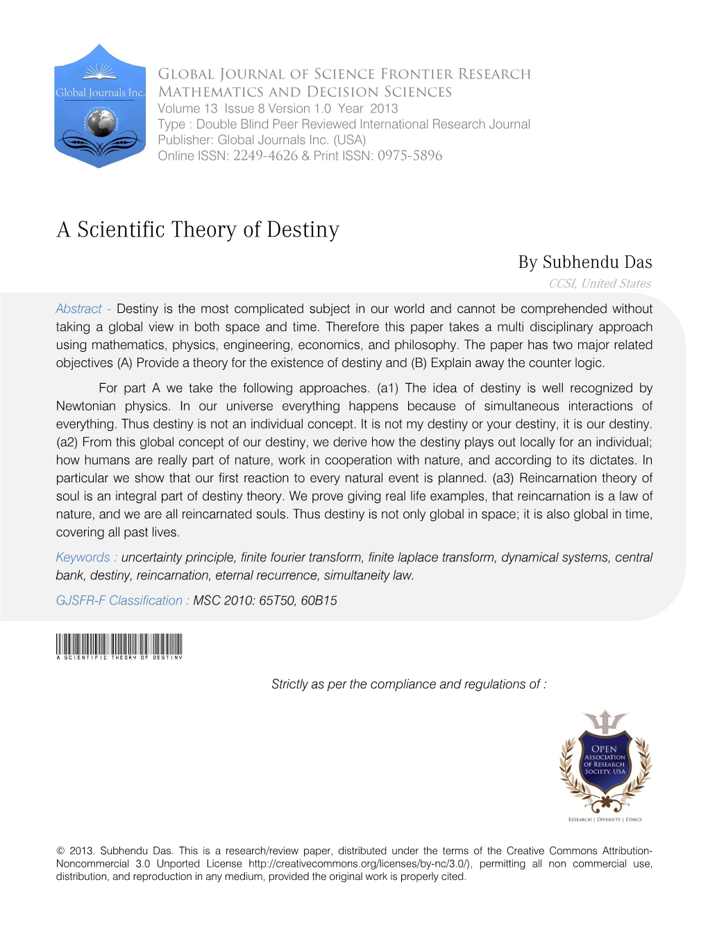 A Scientific Theory of Destiny