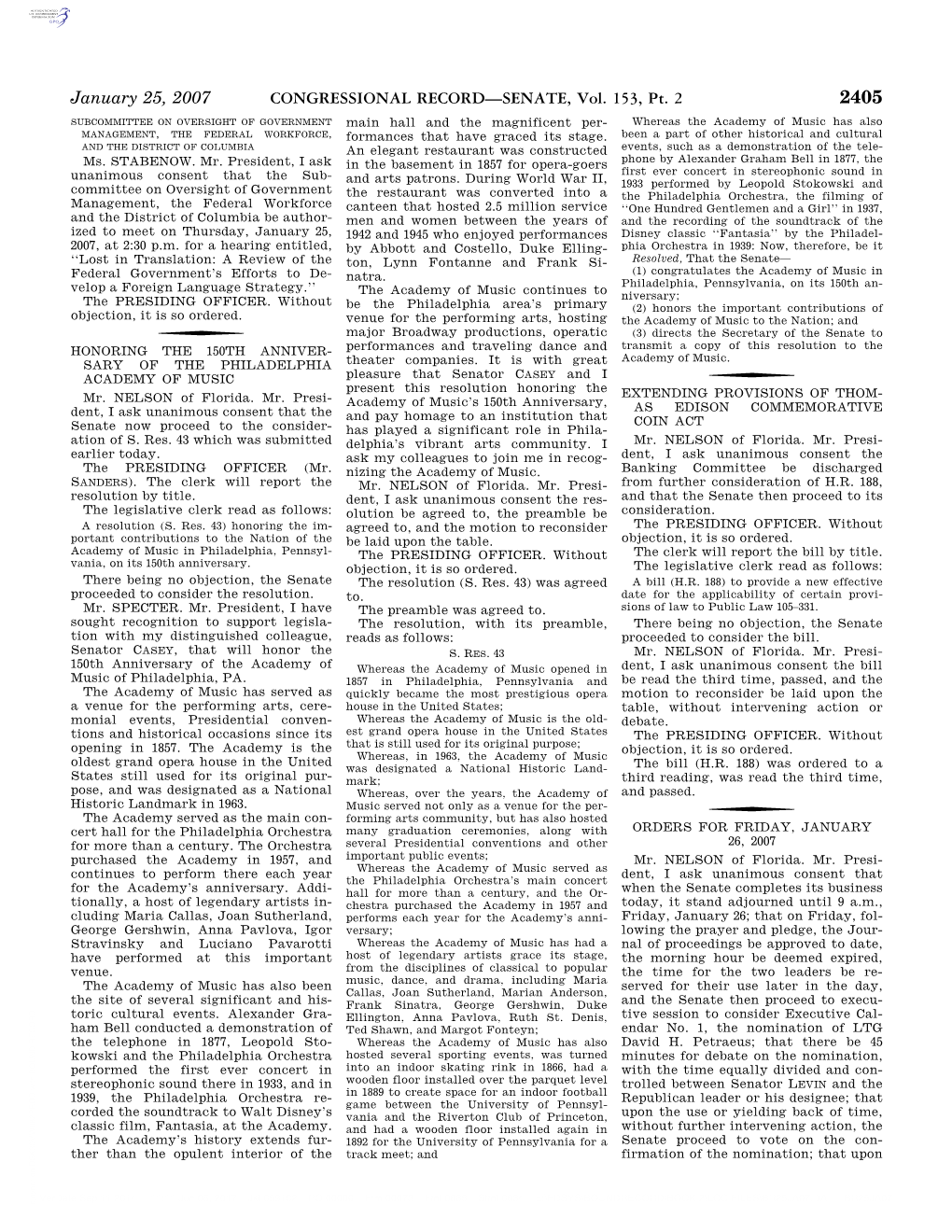 CONGRESSIONAL RECORD—SENATE, Vol. 153, Pt. 2 January