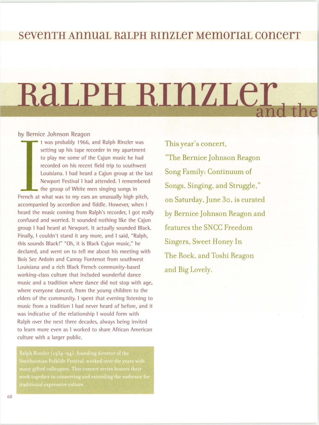Seventh Annual Ralph Rinzler Memorial Concert