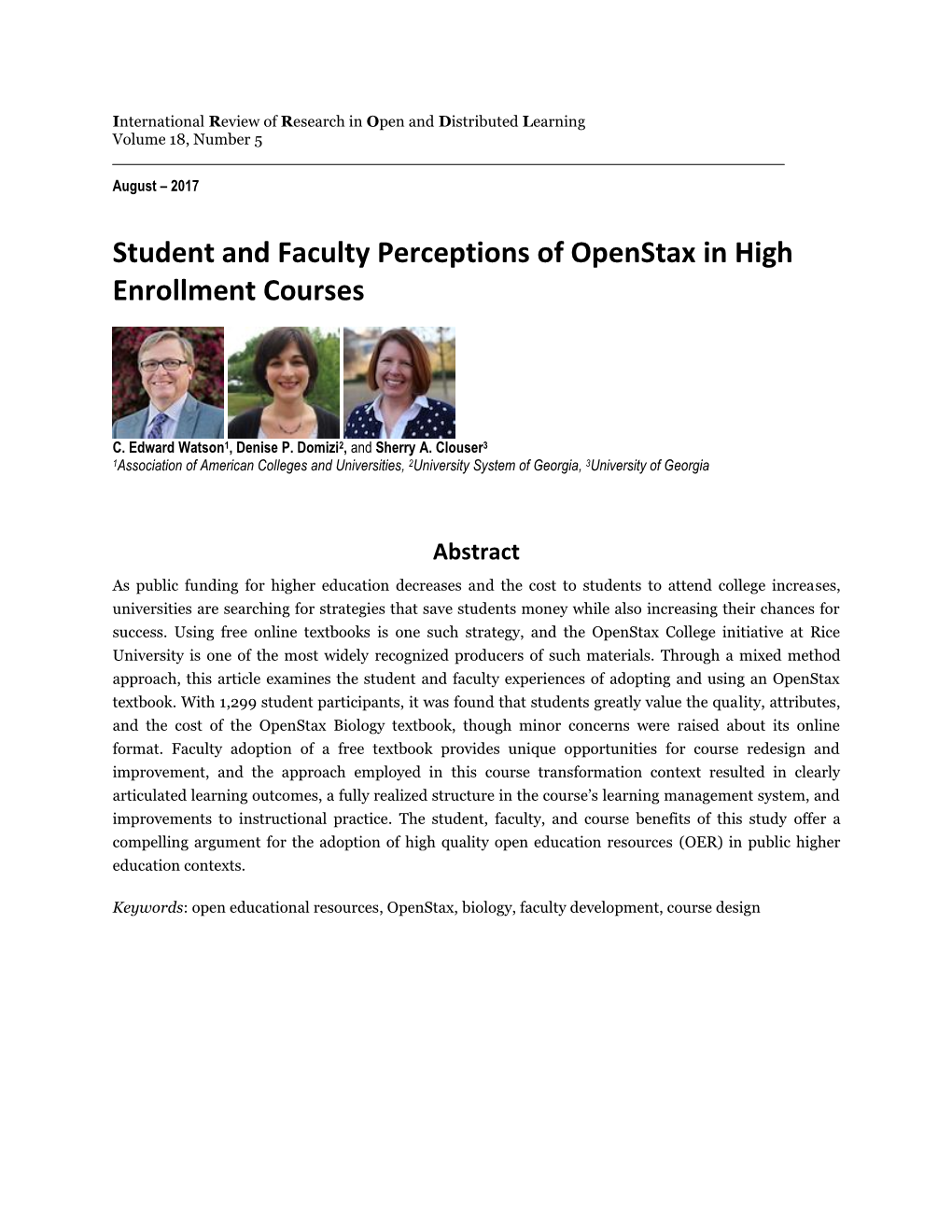 Student and Faculty Perceptions of Openstax in High Enrollment Courses