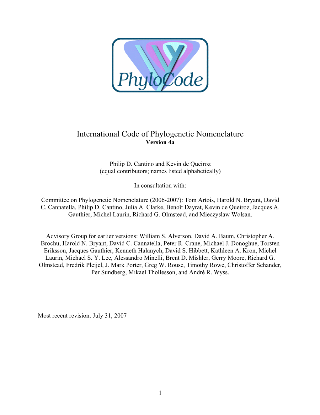 International Code of Phylogenetic Nomenclature Version 4A