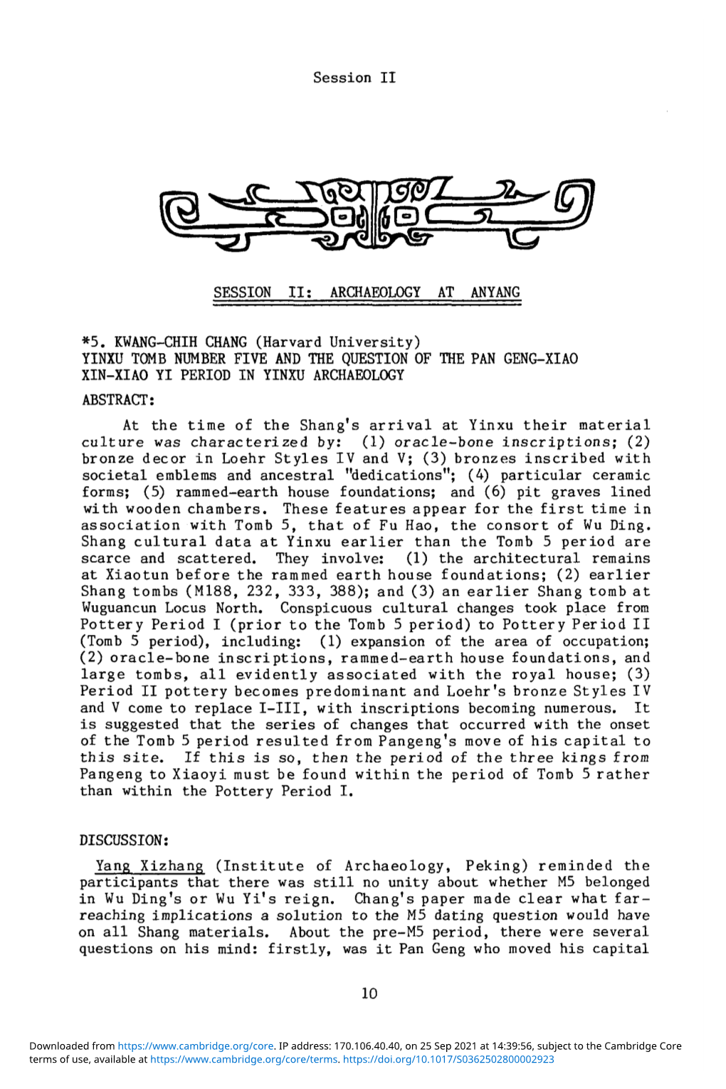 Xin-Xiao Yi Period in Yinxu Archaeology Abstract