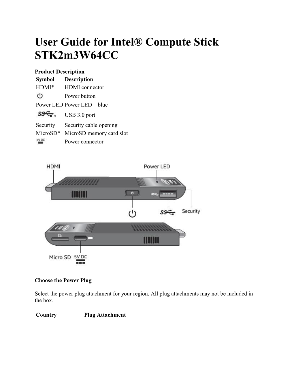 User Guide for Intel® Compute Stick Stk2m3w64cc