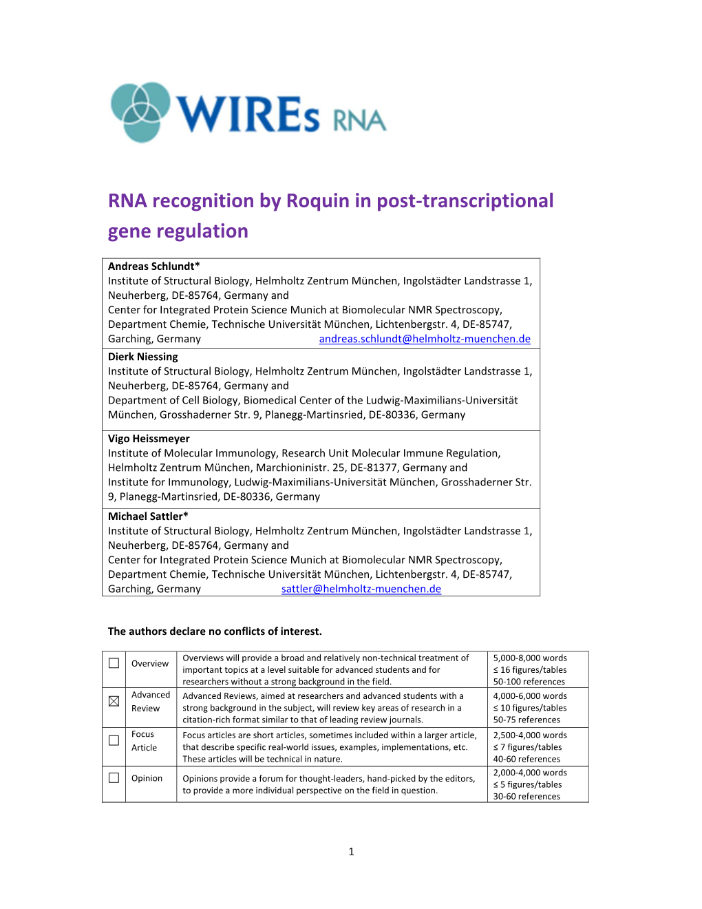 RNA Recognition by Roquin in Post-Transcriptional Gene Regulation