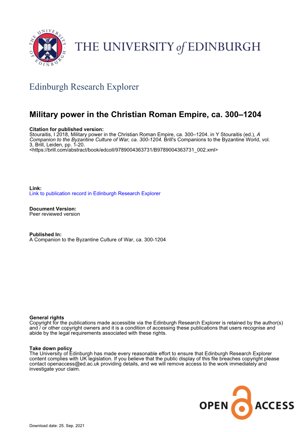 Military Power in the Christian Roman Empire, Ca