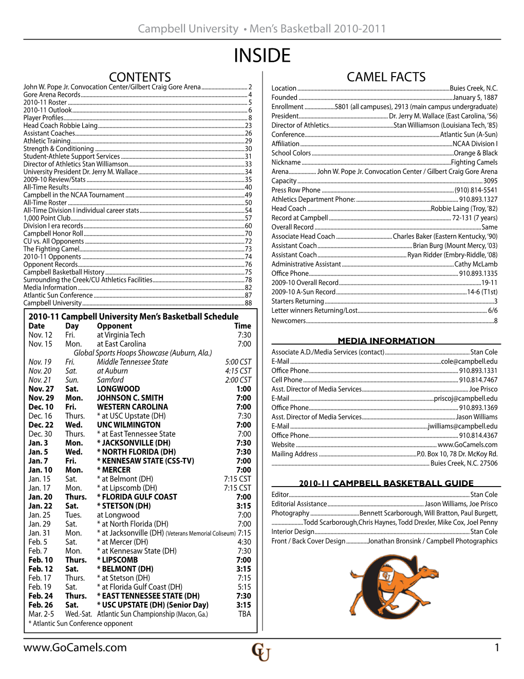 INSIDE CONTENTS CAMEL FACTS John W