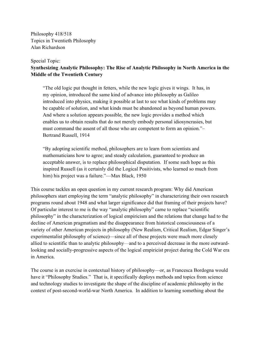 Synthesizing Analytic Philosophy: the Rise of Analytic Philosophy in North America in the Middle of the Twentieth Century