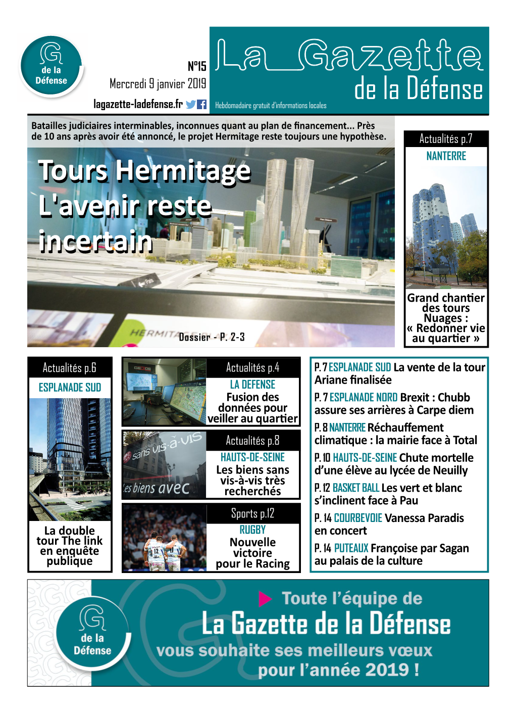 N°15 La Gazette Mercredi 9 Janvier 2019 De La Défense Lagazette-Ladefense.Fr Hebdomadaire Gratuit D’Informations Locales