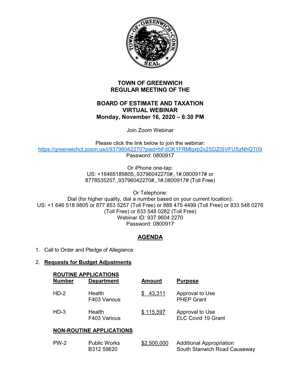 BET Regular Meeting Webinar Packet 11-16-2020