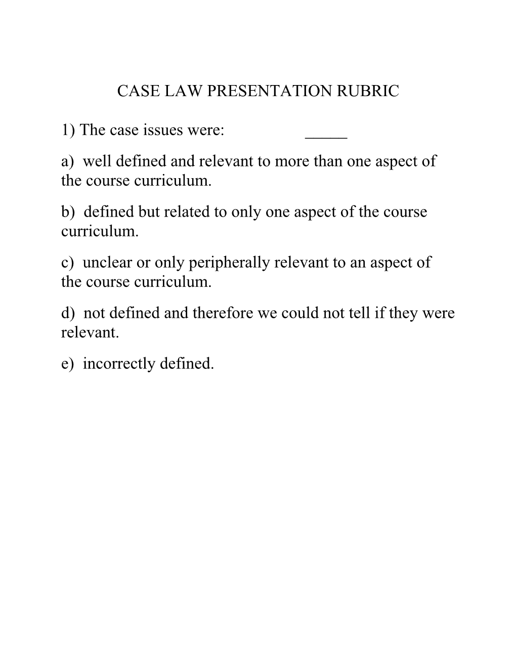 Case Law Presentation Rubric