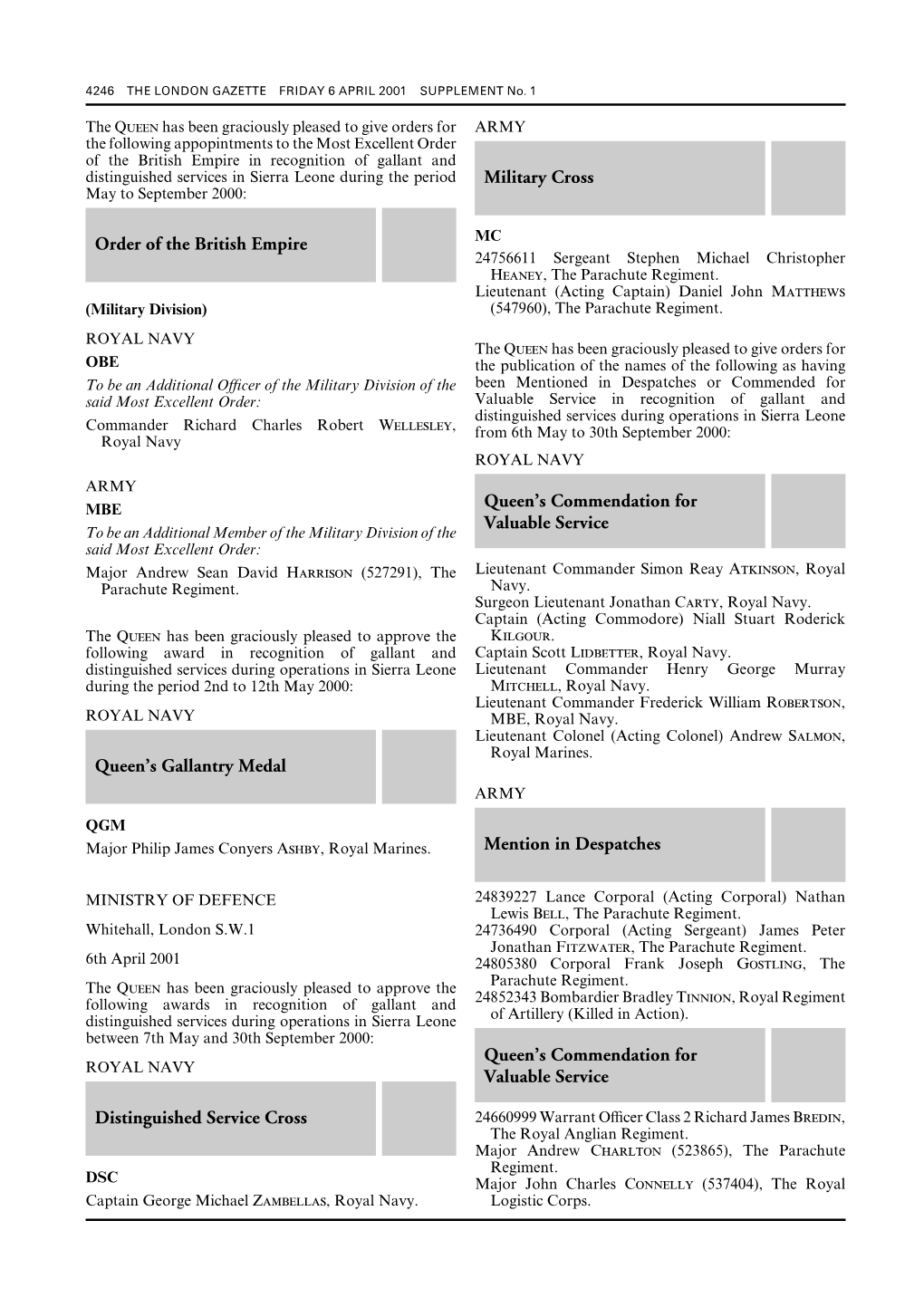 Military Cross Order of the British Empire Queenls Commendation