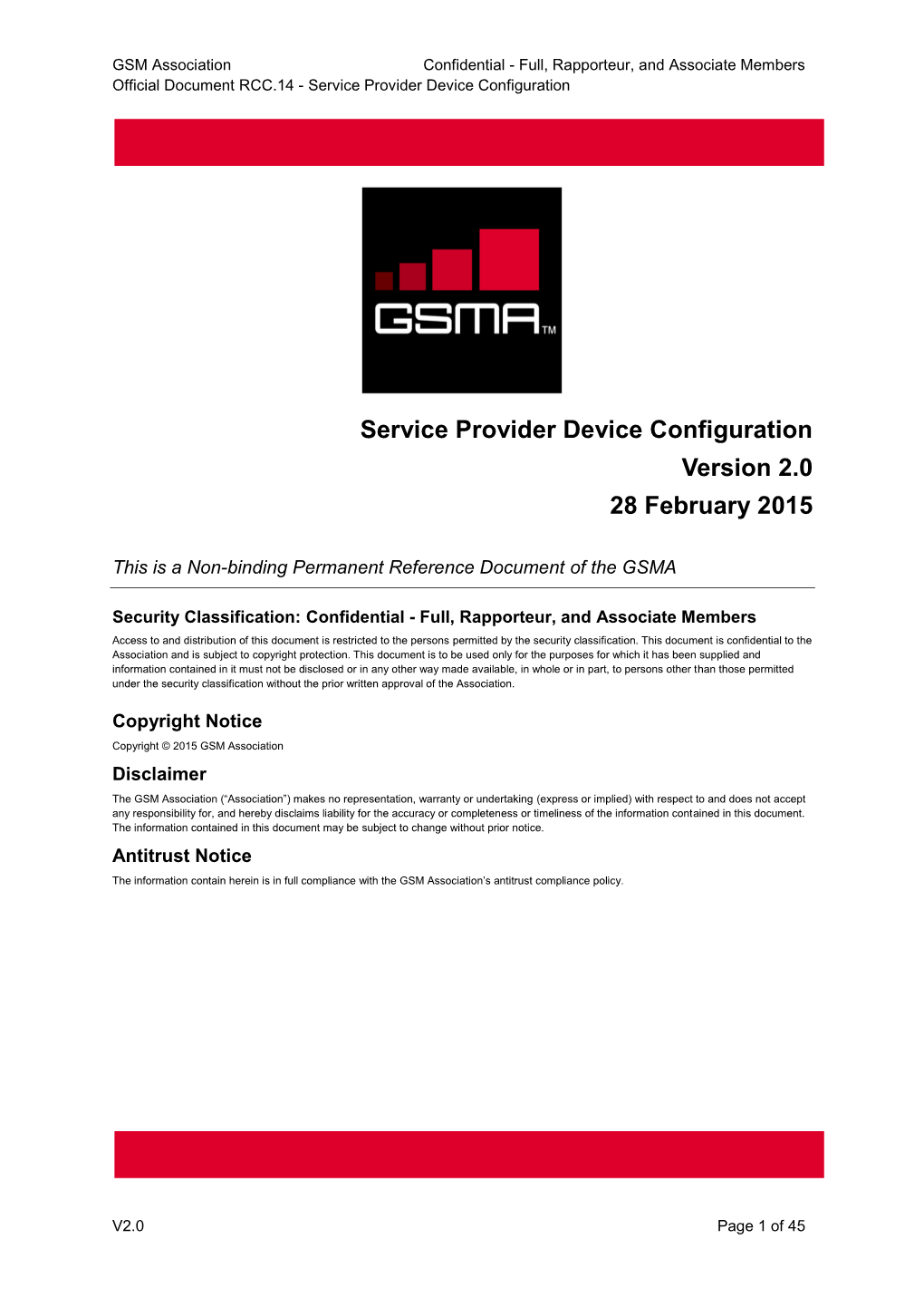 Service Provider Device Configuration Version 2.0 28 February 2015