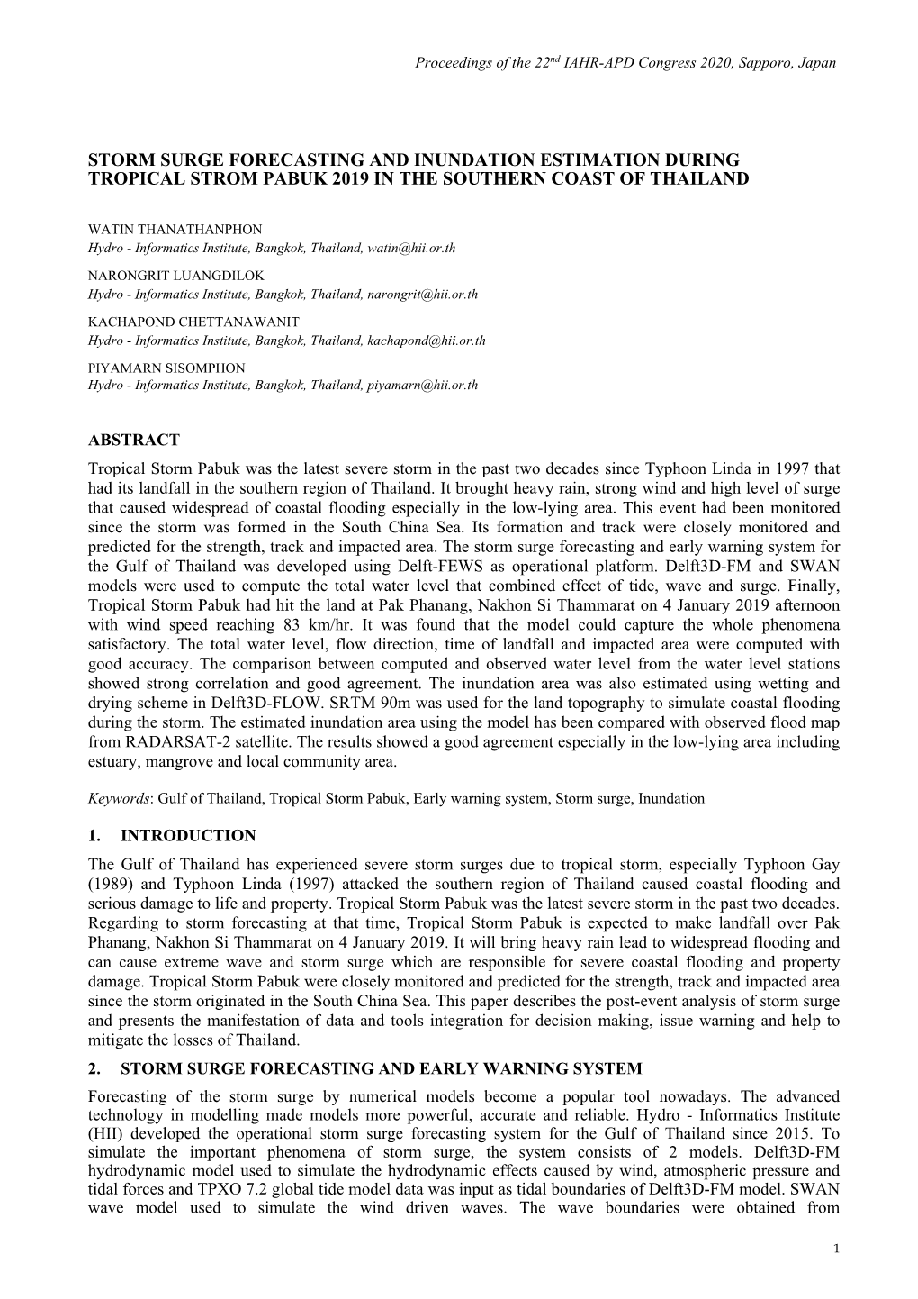 Storm Surge Forecasting and Inundation Estimation During Tropical Strom Pabuk 2019 in the Southern Coast of Thailand