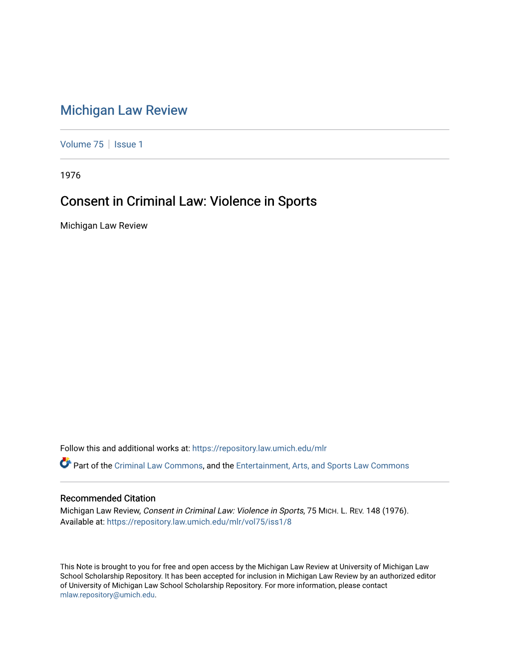 Consent in Criminal Law: Violence in Sports