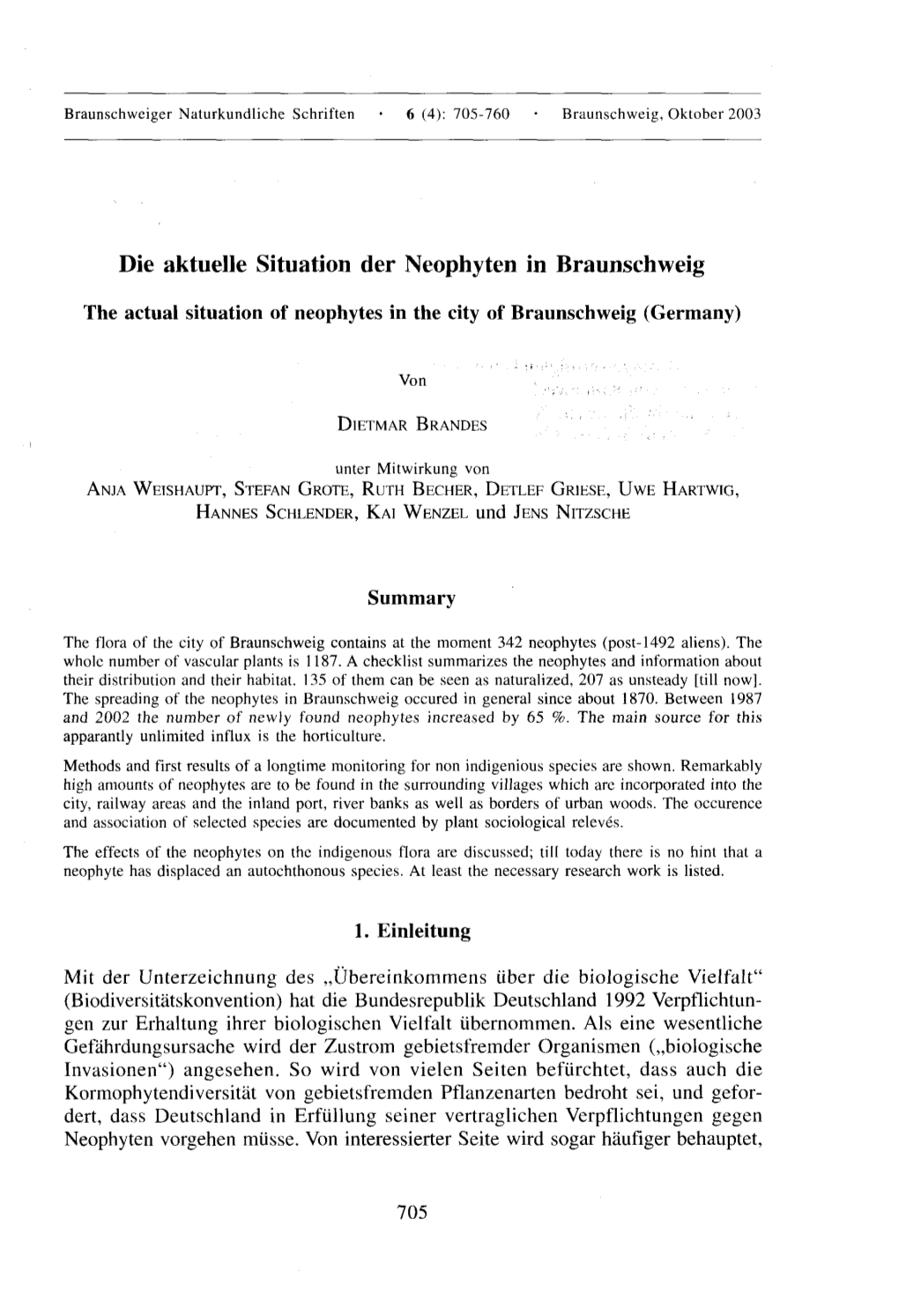 Die Aktuelle Situation Der Neophyten in Braunschweig (Pdf)