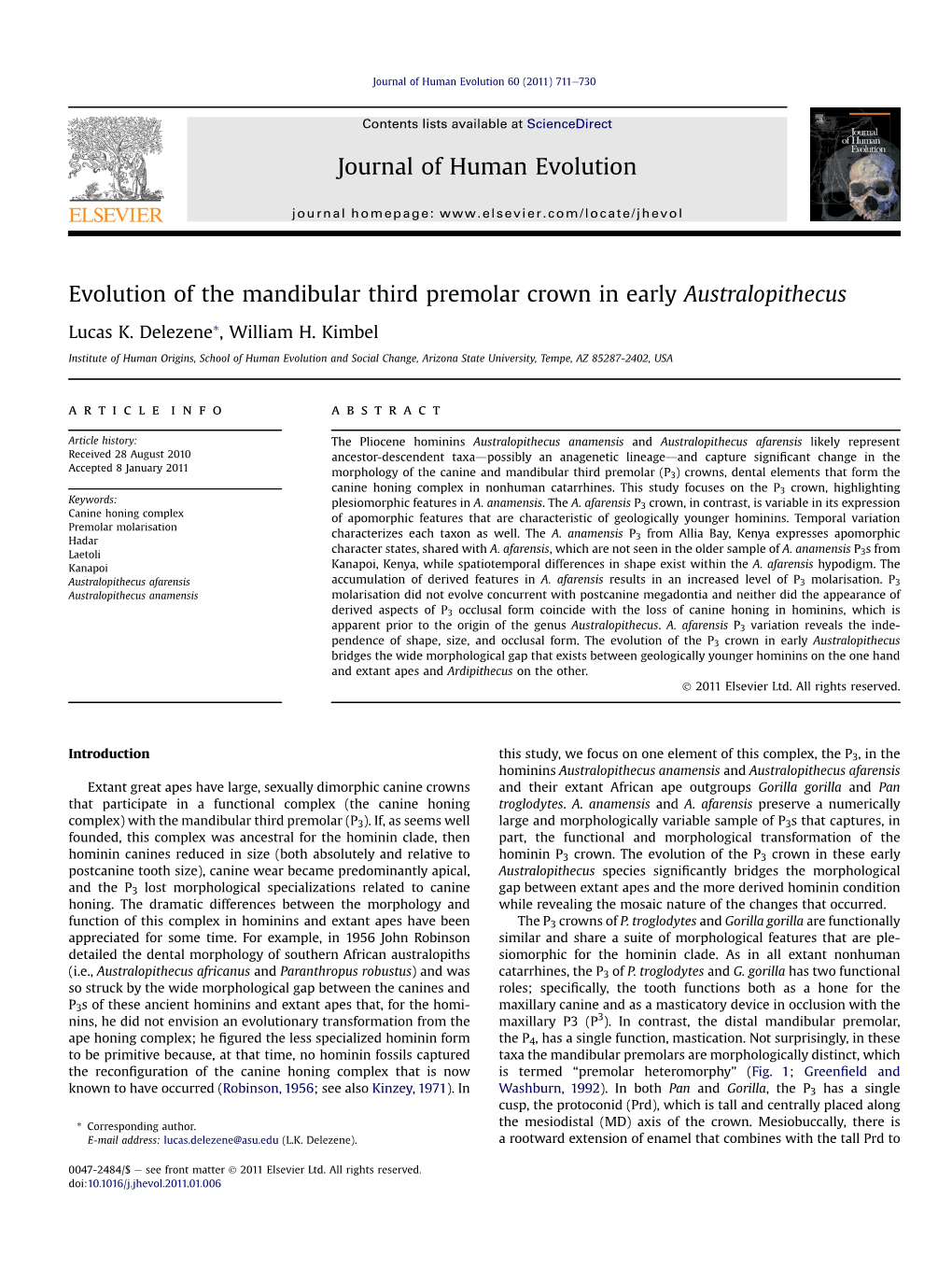 Evolution of the Mandibular Third Premolar Crown in Early Australopithecus