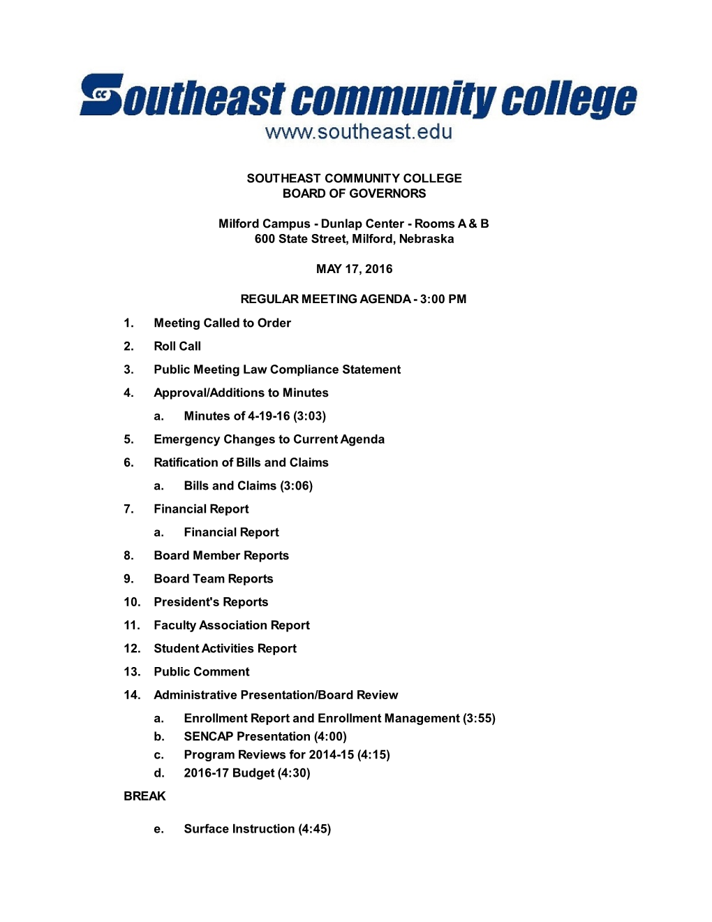 Southeast Community College Board of Governors