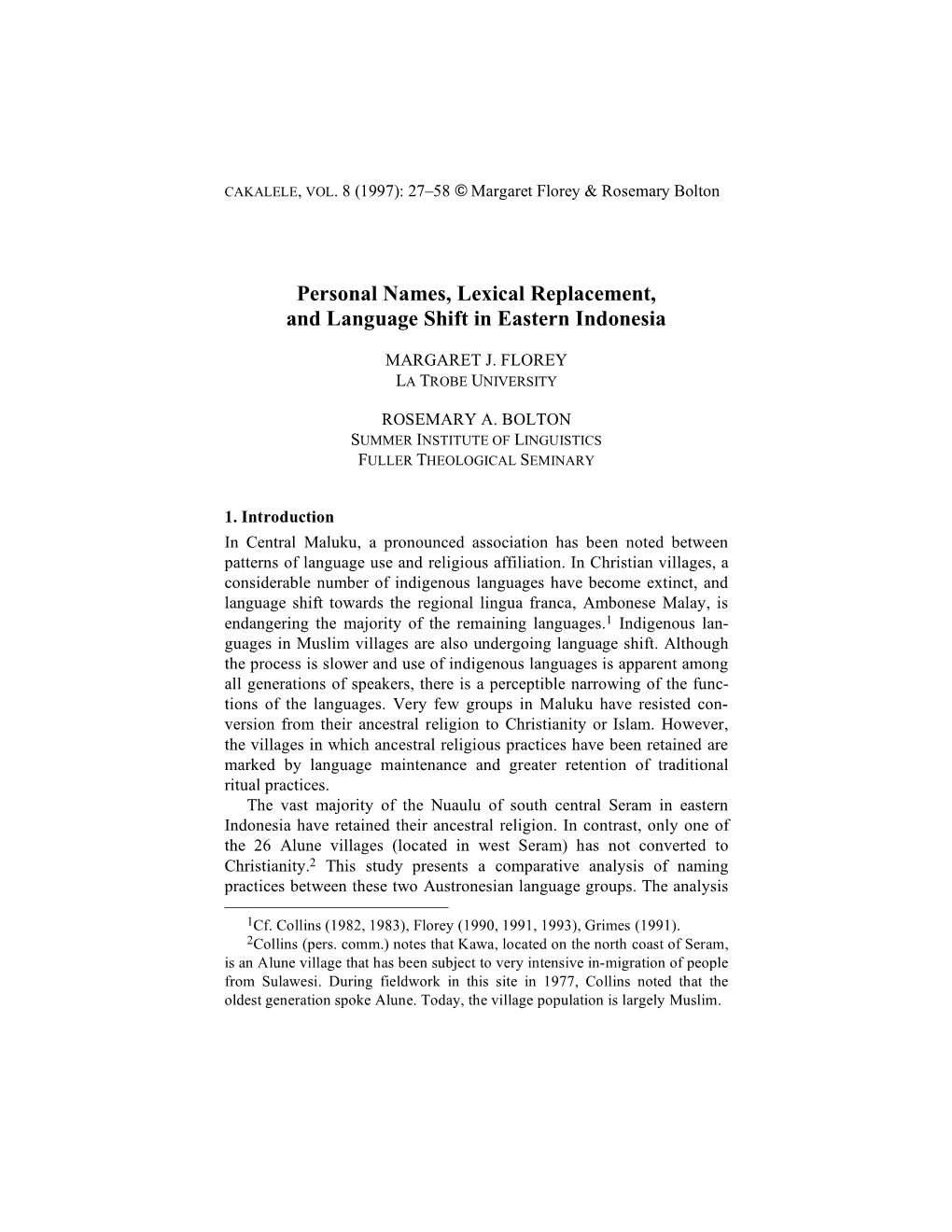 Personal Names, Lexical Replacement, and Language Shift in Eastern Indonesia