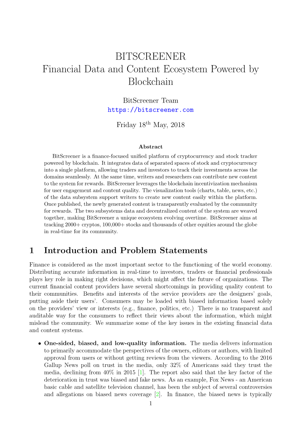 BITSCREENER Financial Data and Content Ecosystem Powered by Blockchain