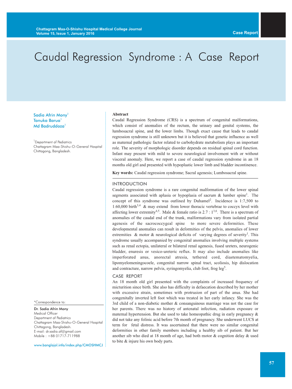 Caudal Regression Syndrome : a Case Report