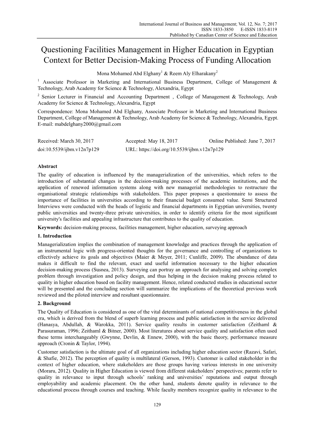Questioning Facilities Management in Higher Education in Egyptian Context for Better Decision-Making Process of Funding Allocation