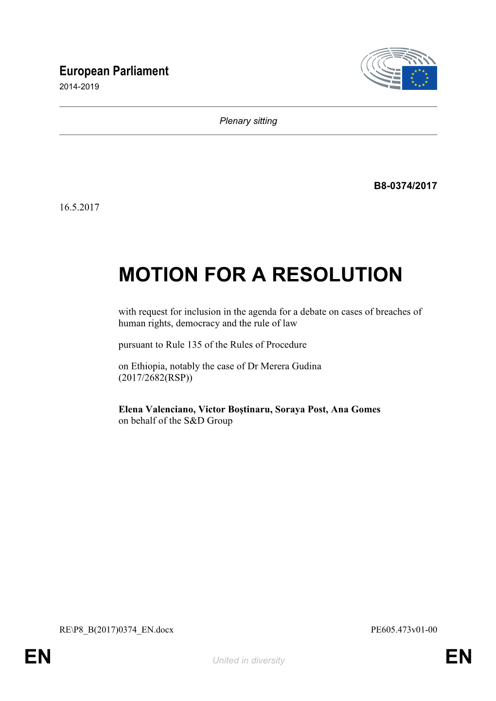 En En Motion for a Resolution