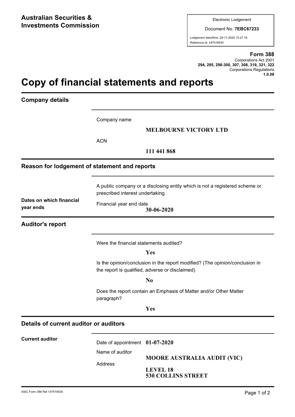 Copy of Financial Statements and Reports