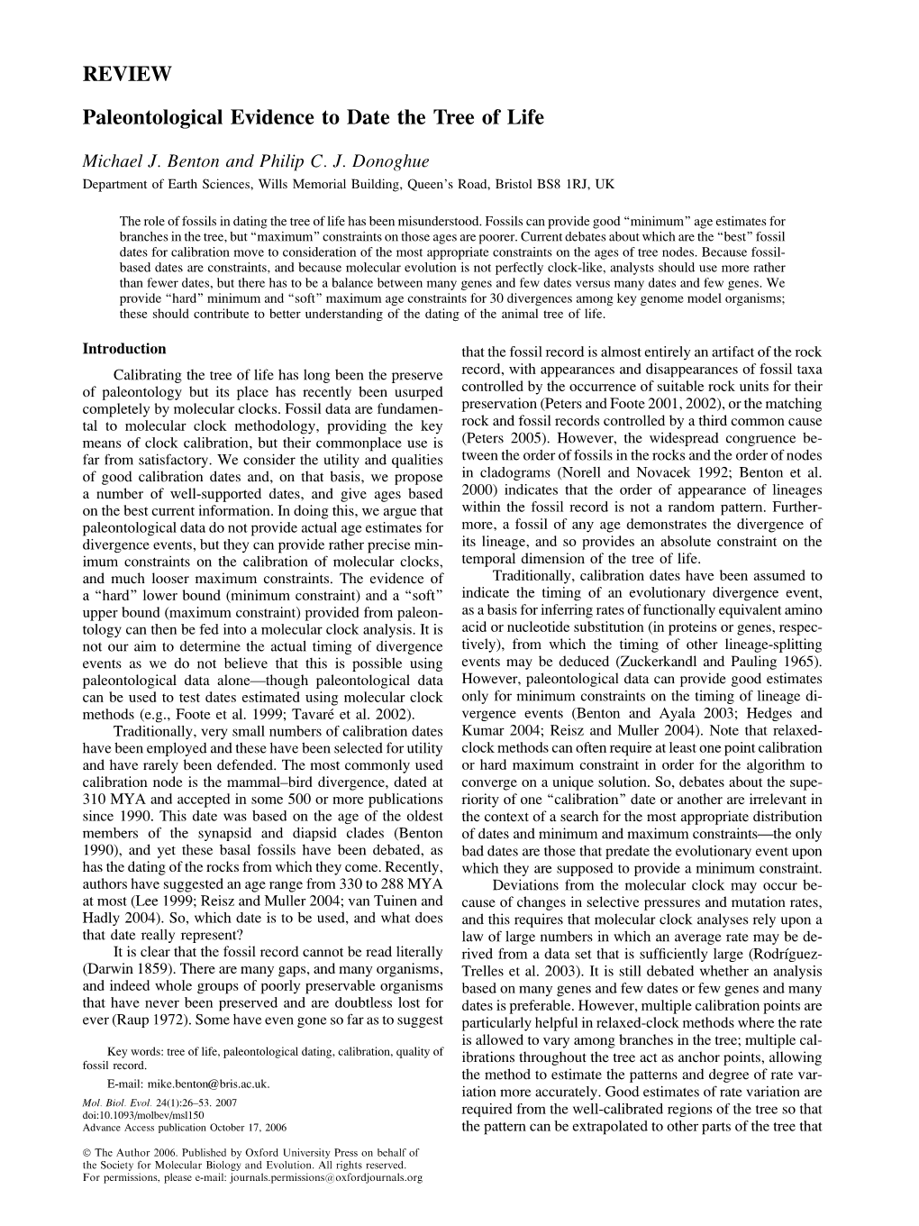 REVIEW Paleontological Evidence to Date the Tree of Life