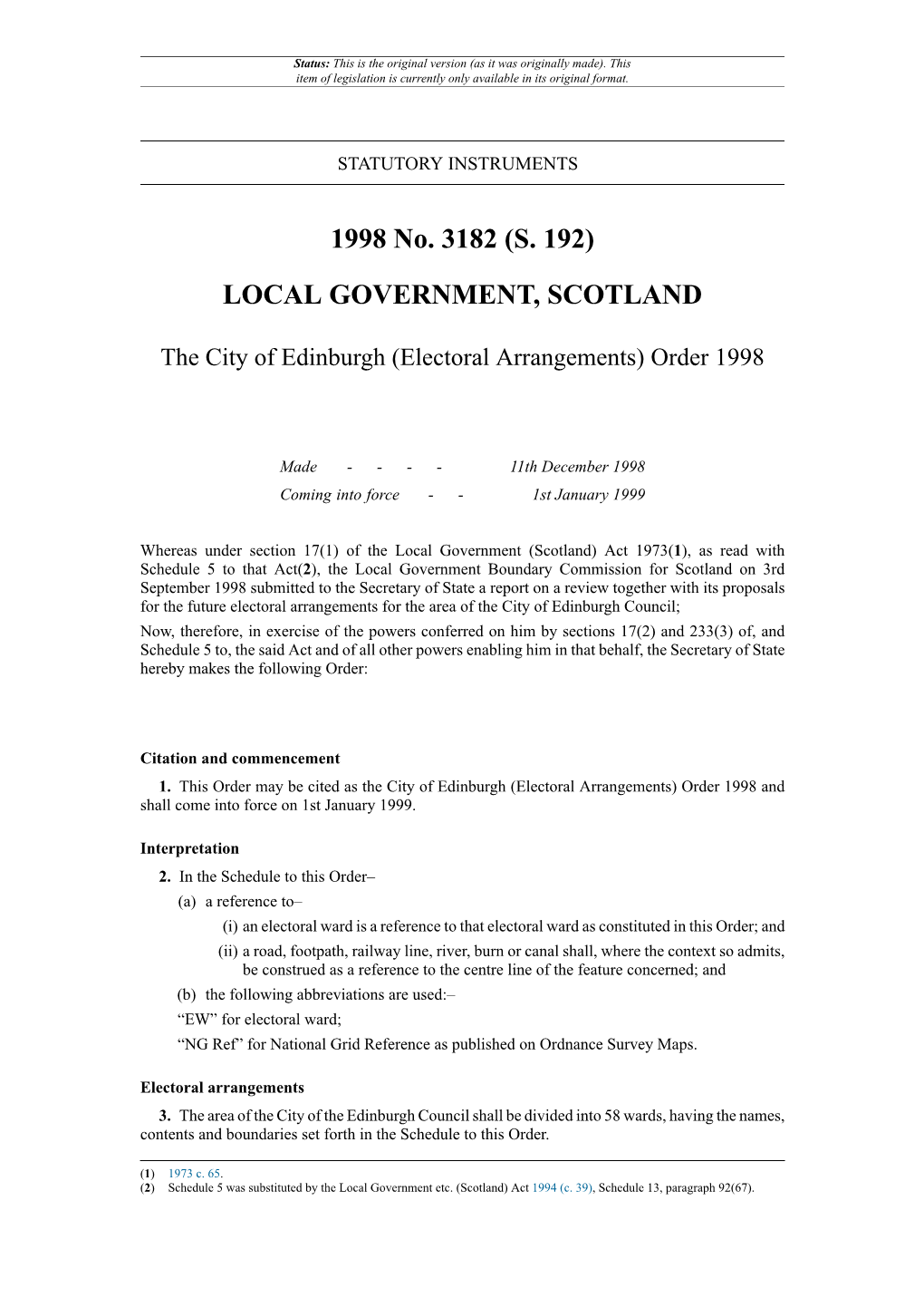 The City of Edinburgh (Electoral Arrangements) Order 1998