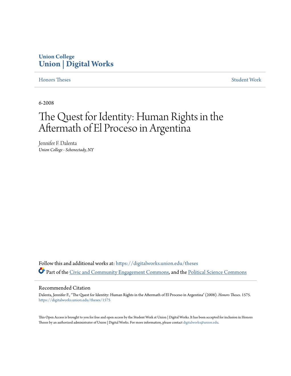 Human Rights in the Aftermath of El Proceso in Argentina Jennifer F