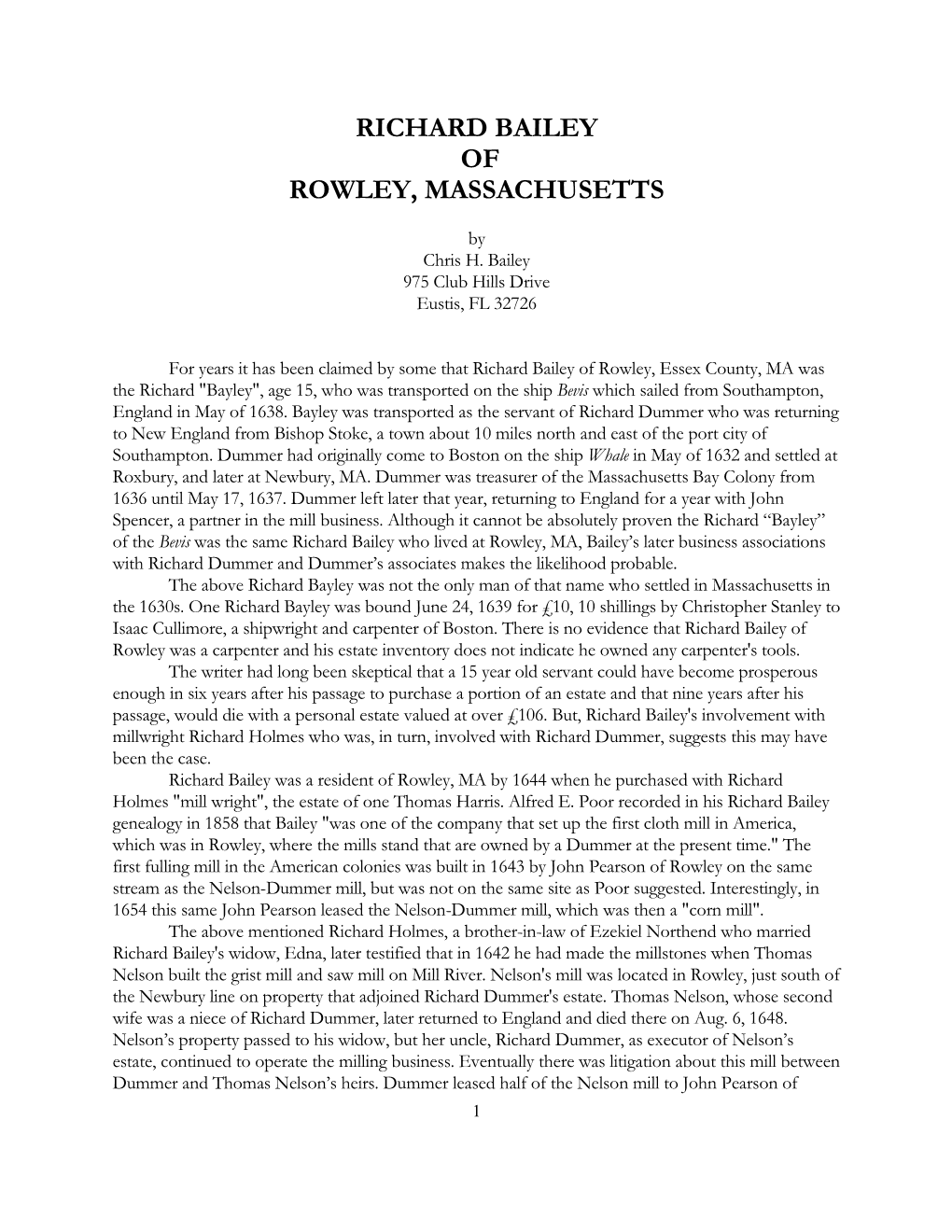 Richard Bailey of Rowley, Massachusetts