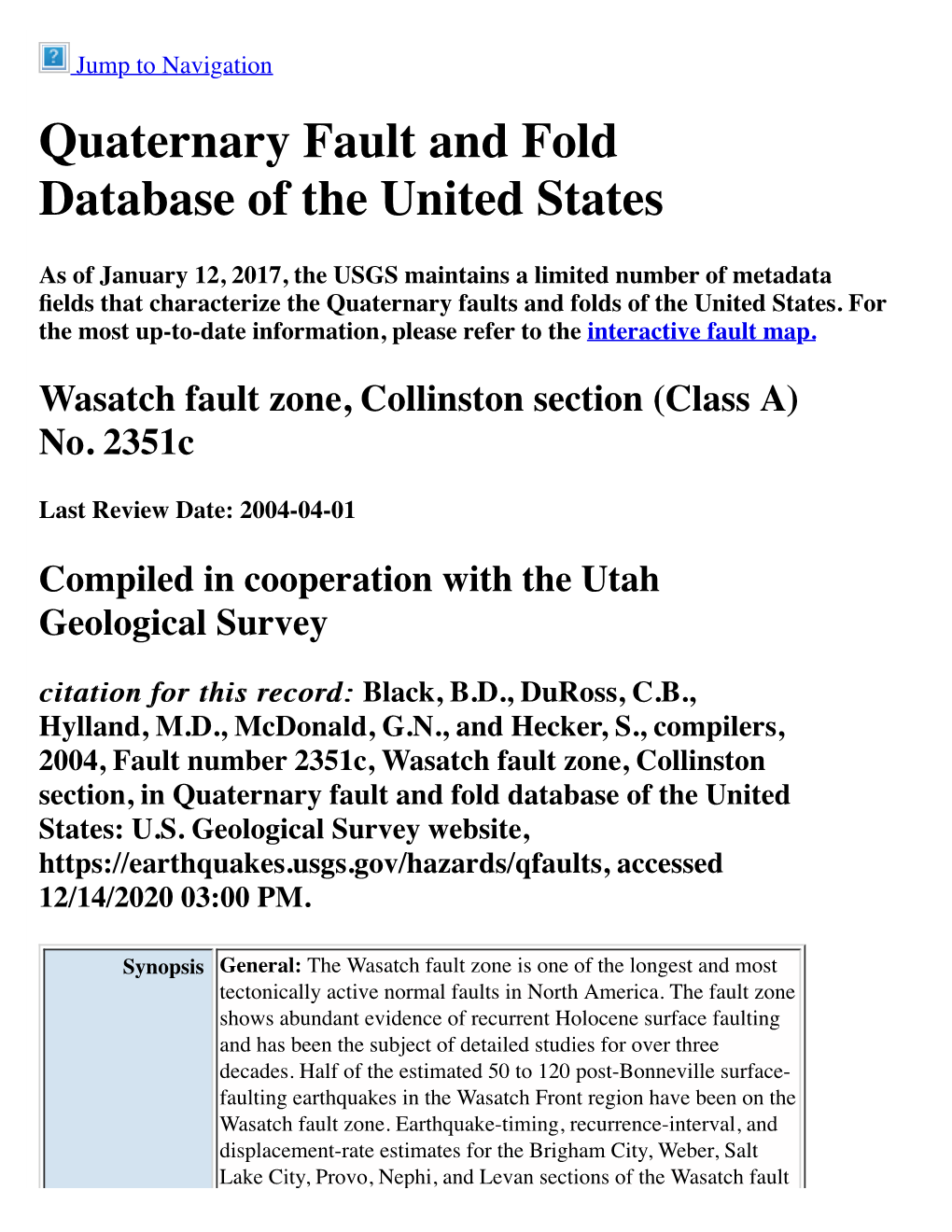 Quaternary Fault and Fold Database of the United States