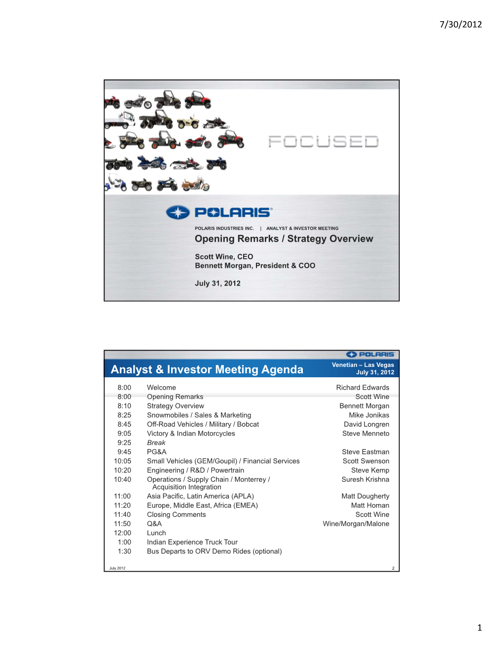 Analyst & Investor Meeting Agenda