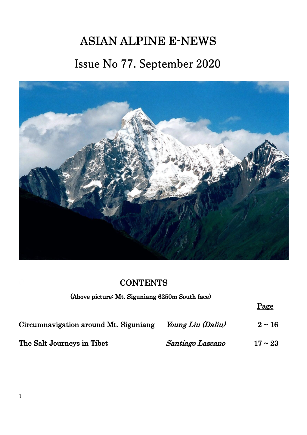 ASIAN ALPINE E-NEWS Issue No 77. September 2020