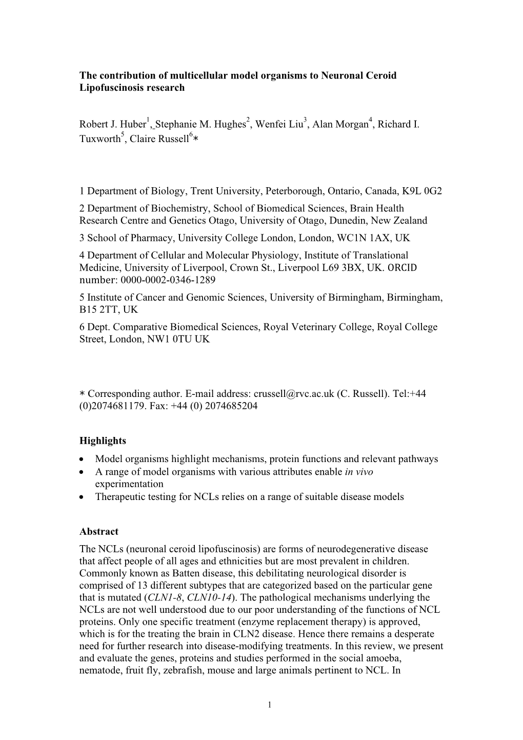 The Contribution of Multicellular Model Organisms to Neuronal Ceroid Lipofuscinosis Research