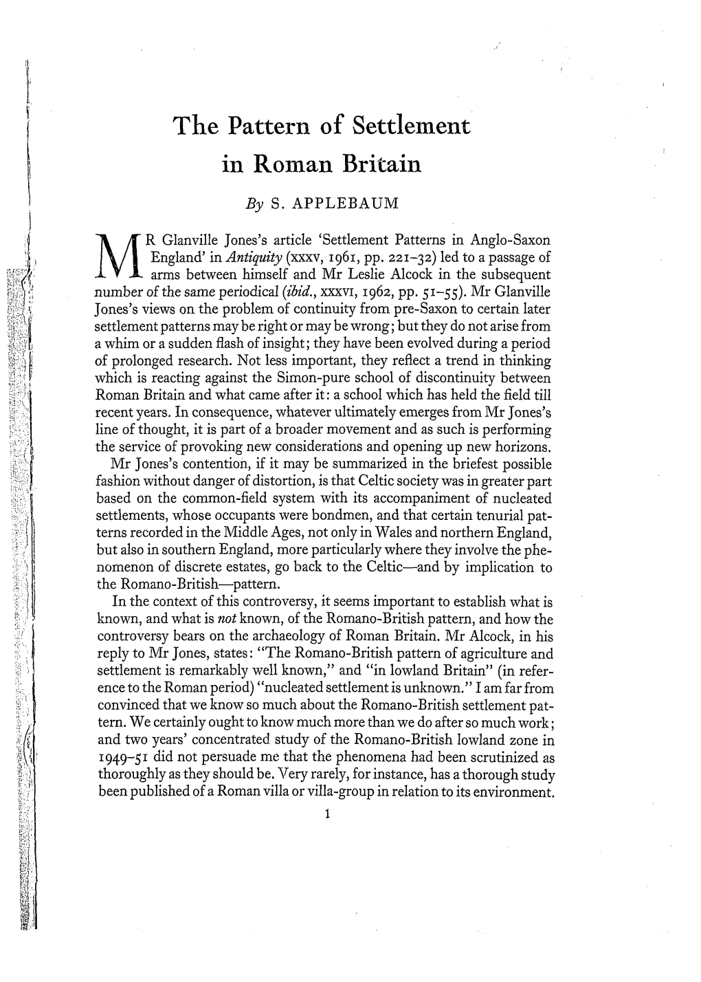 The Pattern of Settlement in Roman Britain