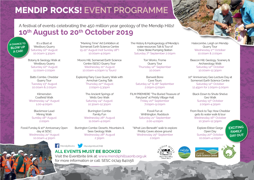 Mendip Rocks Event Programme for 2019