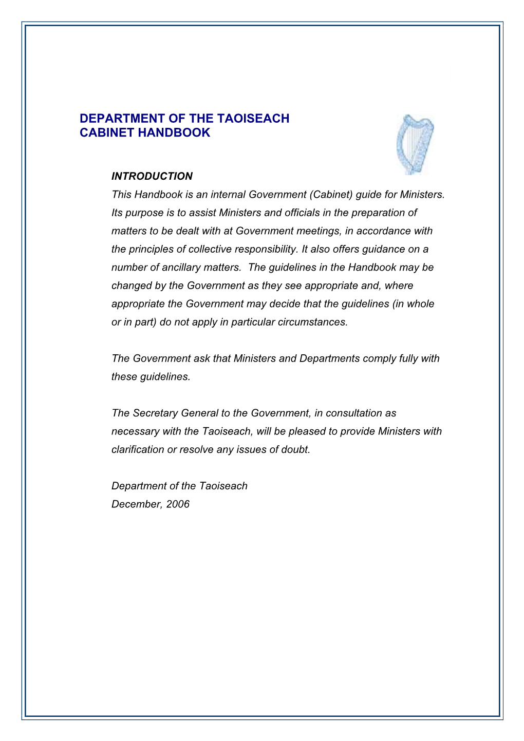 Department of the Taoiseach Cabinet Handbook