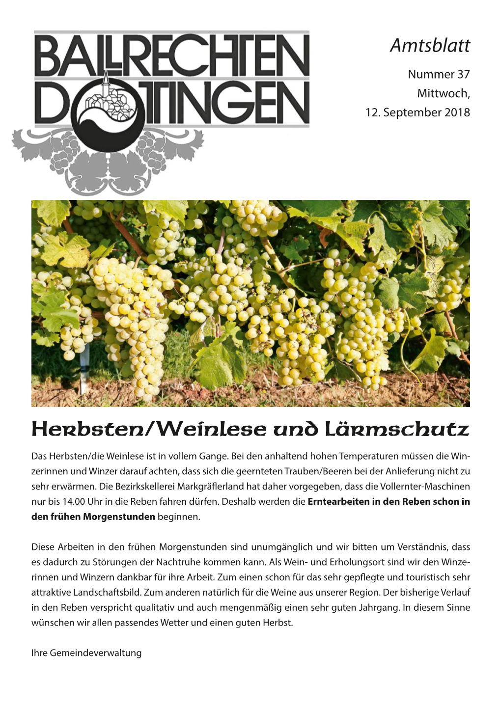 Amtsblatt Herbsten/Weinlese Und Lärmschutz