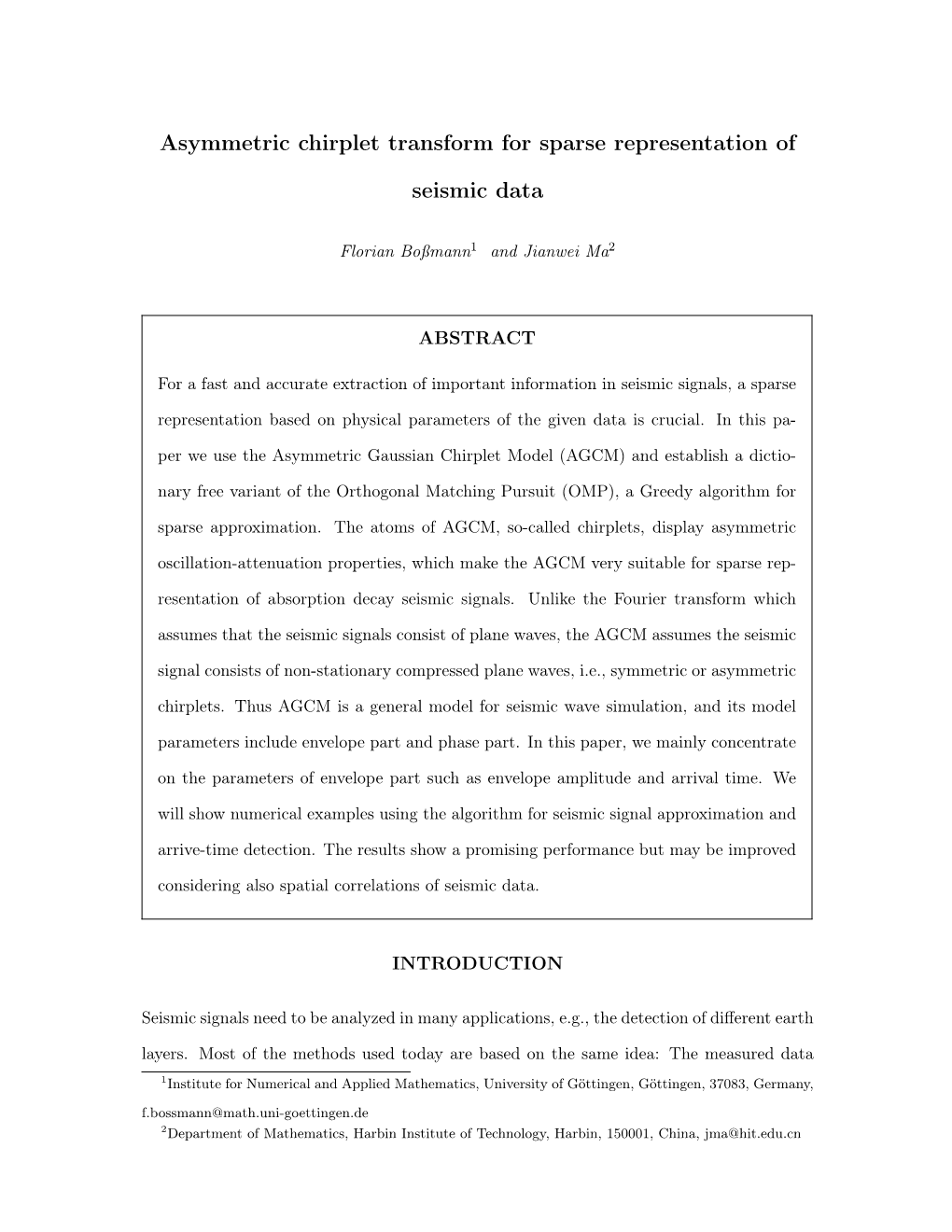 Asymmetric Chirplet Transform for Sparse Representation of Seismic Data