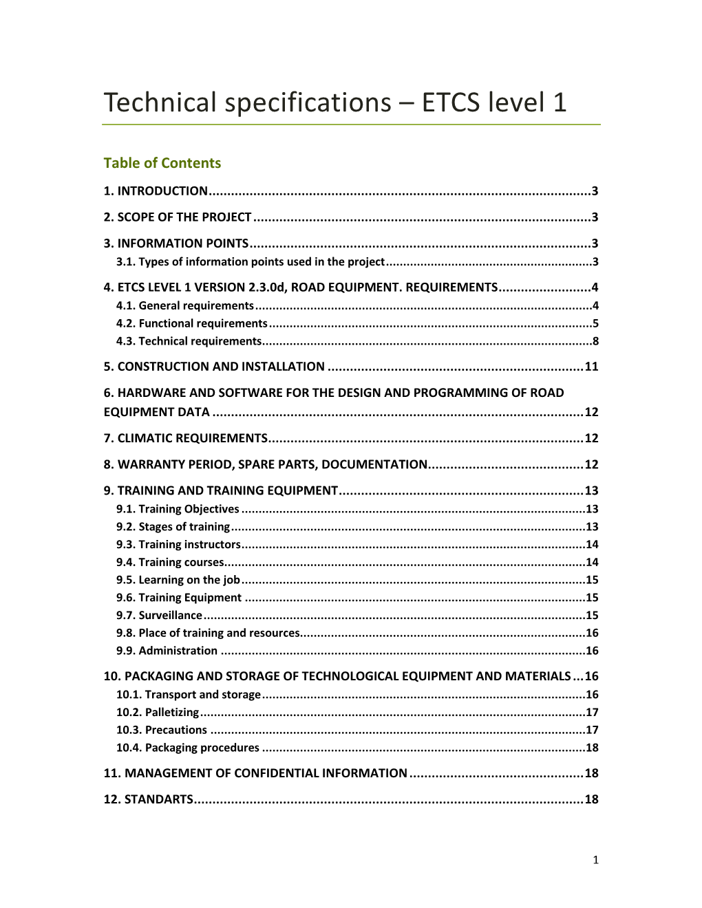 Technical Specifications – ETCS Level 1