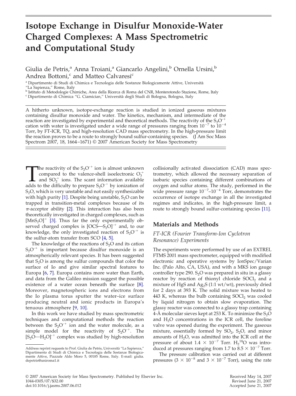 Isotope Exchange in Disulfur Monoxide-Water Charged Complexes: a Mass Spectrometric and Computational Study