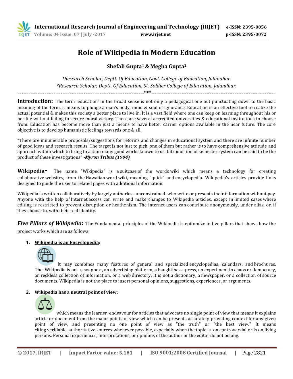 Role of Wikipedia in Modern Education