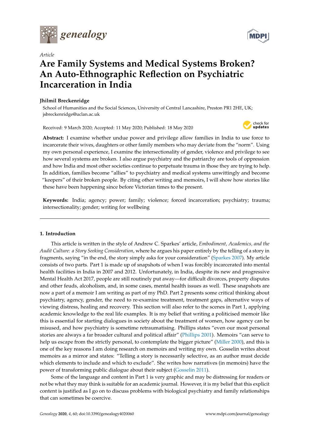 An Auto-Ethnographic Reflection on Psychiatric Incarceration in India