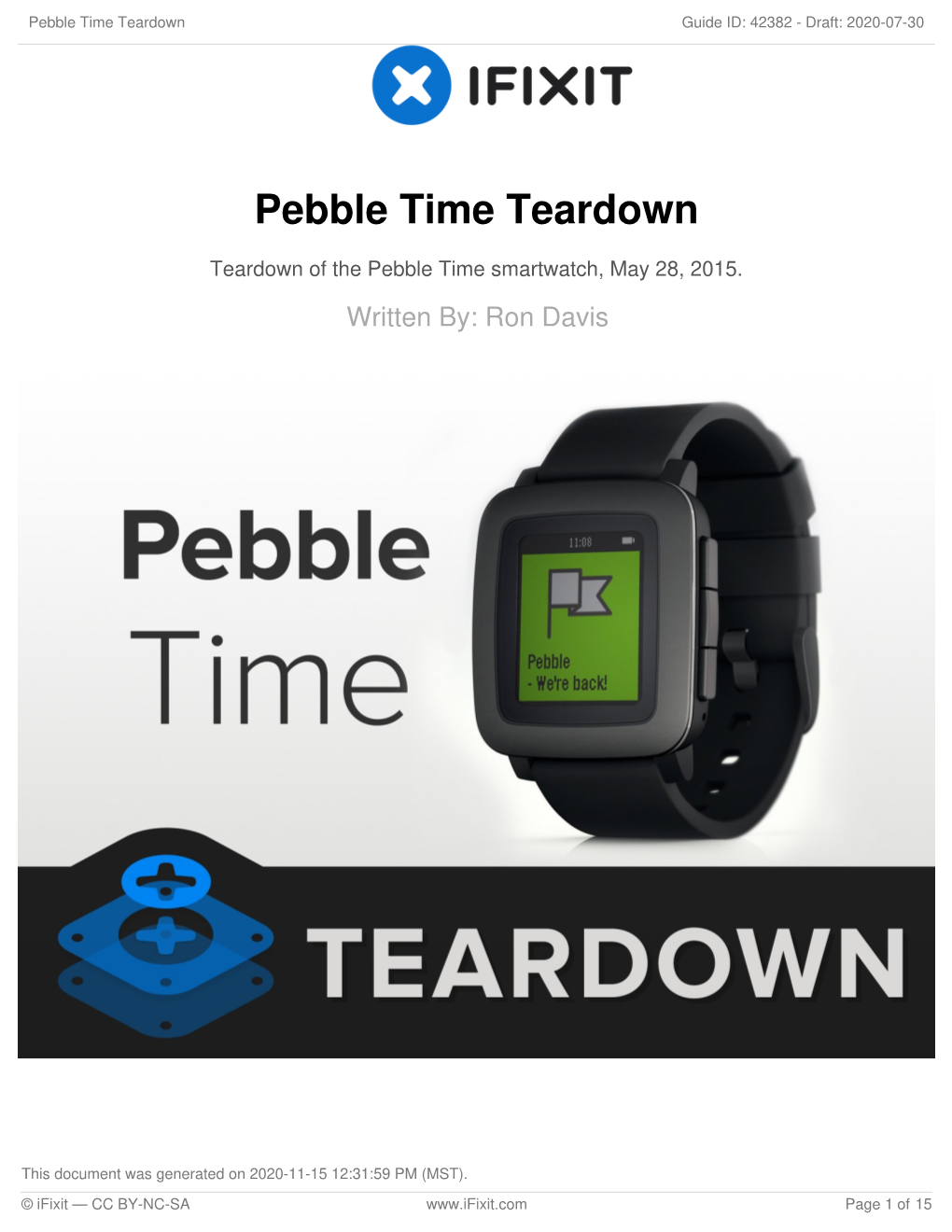 Pebble Time Teardown Guide ID: 42382 - Draft: 2020-07-30