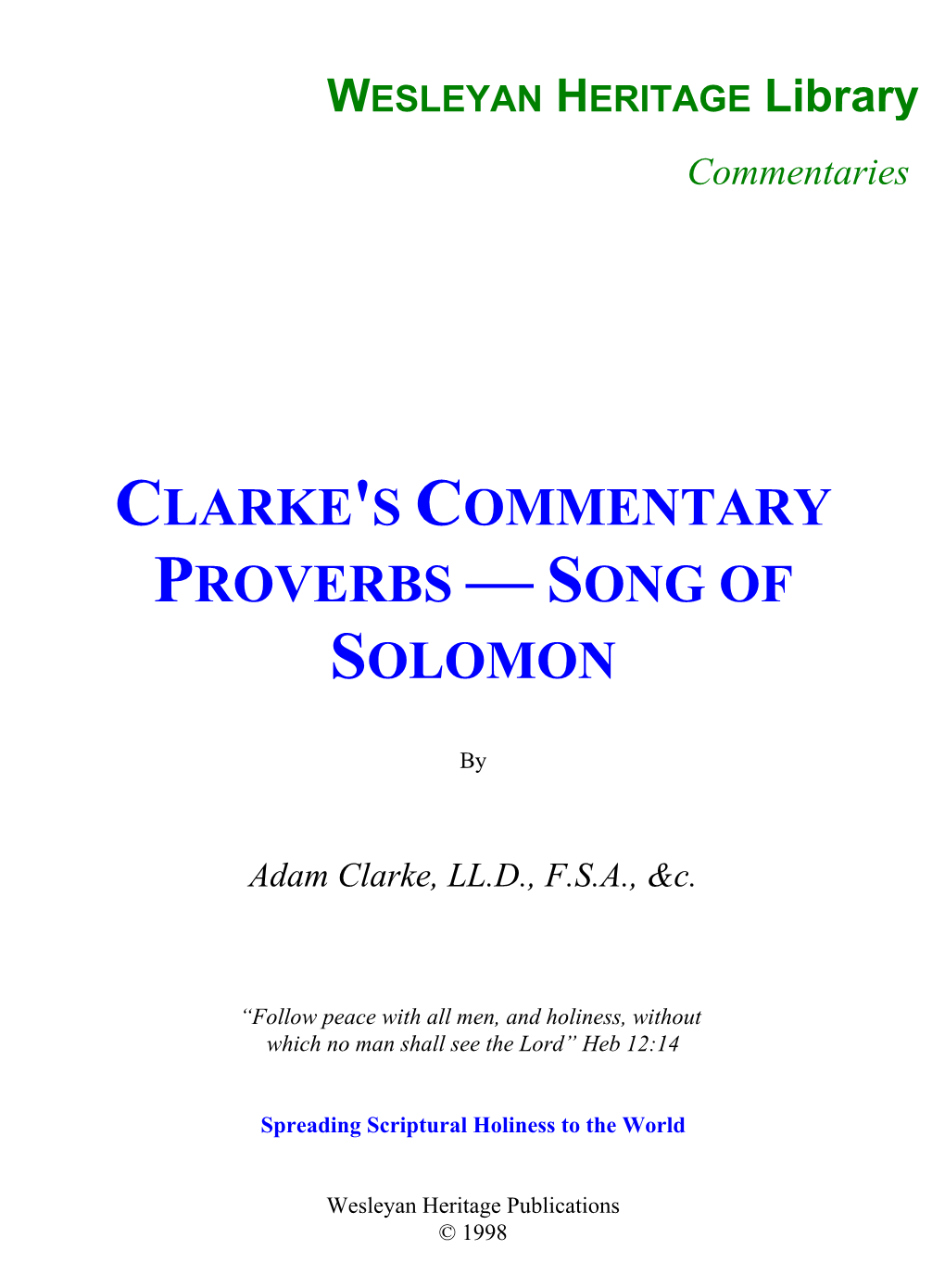 Clarke's Commentary Proverbs — Song of Solomon