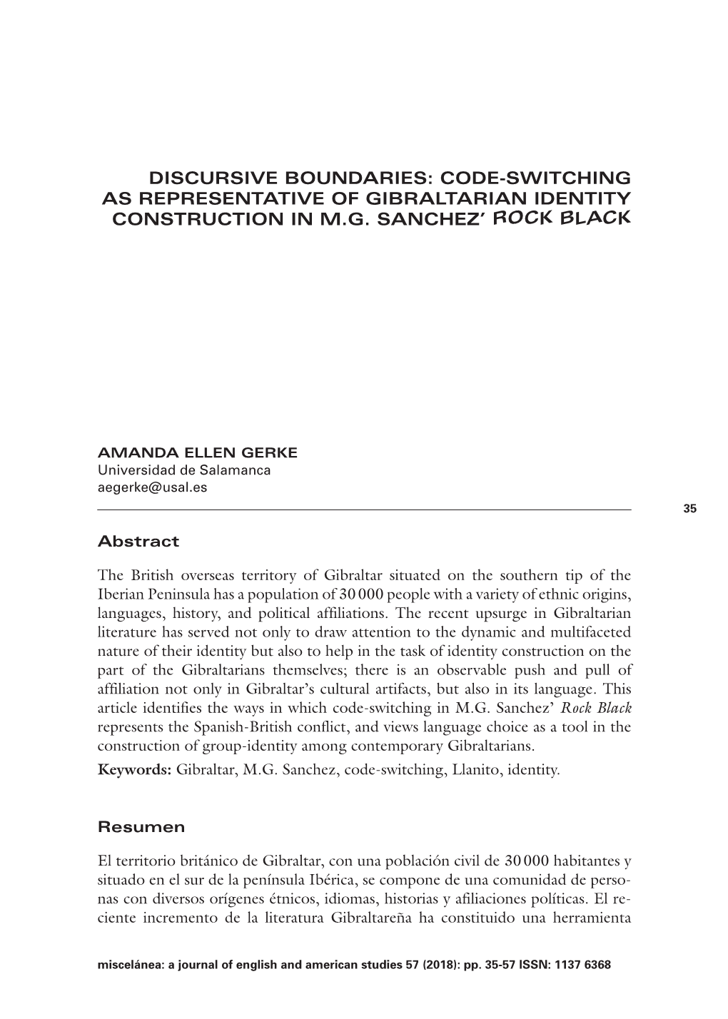 Code-Switching As Representative of Gibraltarian Identity Construction in M.G