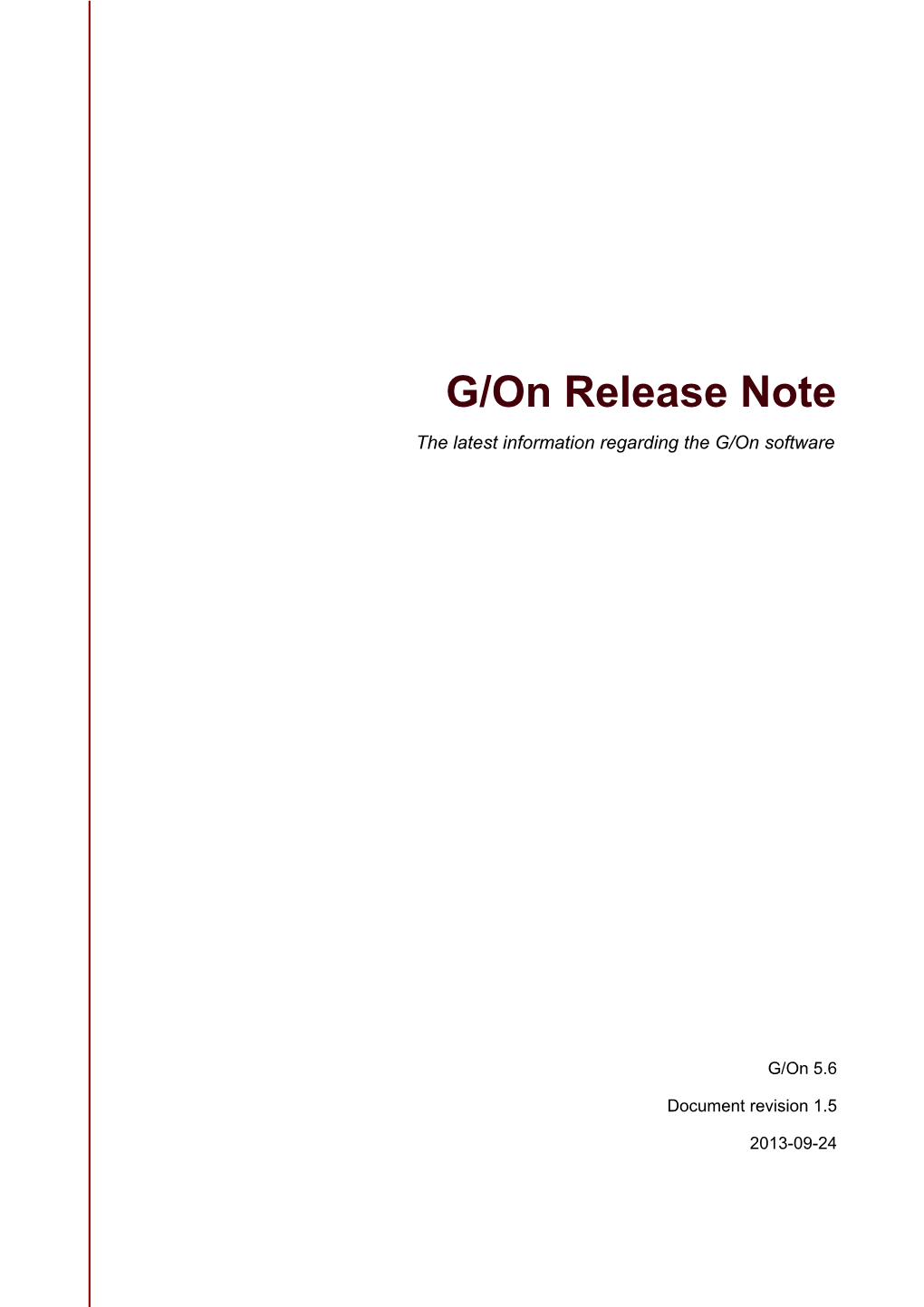 G/On Release Note the Latest Information Regarding the G/On Software