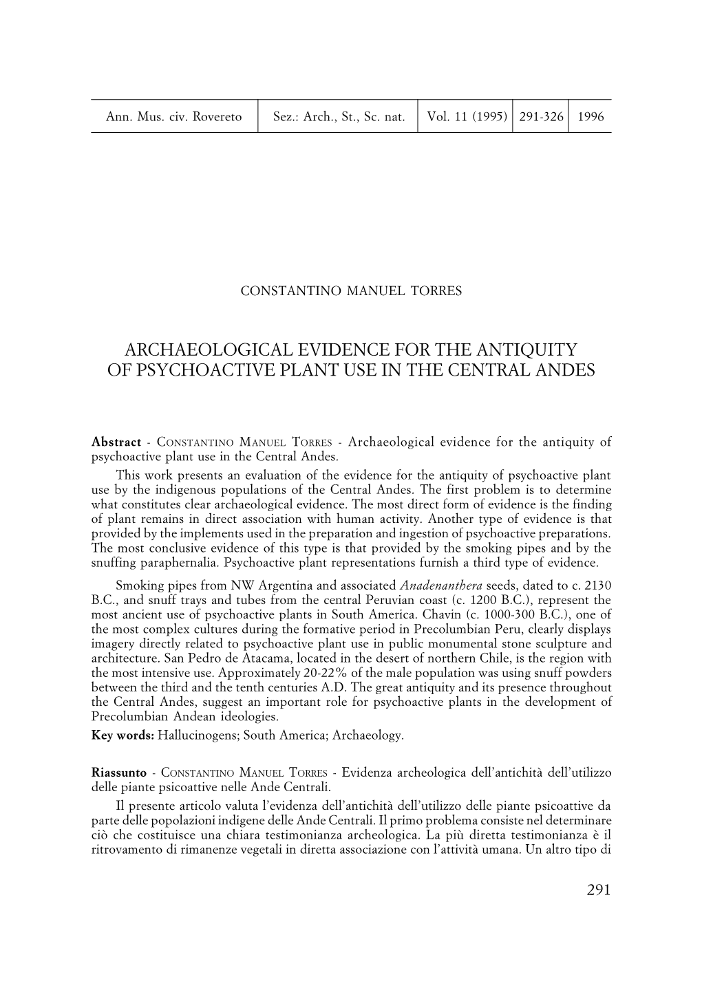 Archaeological Evidence for the Antiquity of Psychoactive Plant Use in the Central Andes