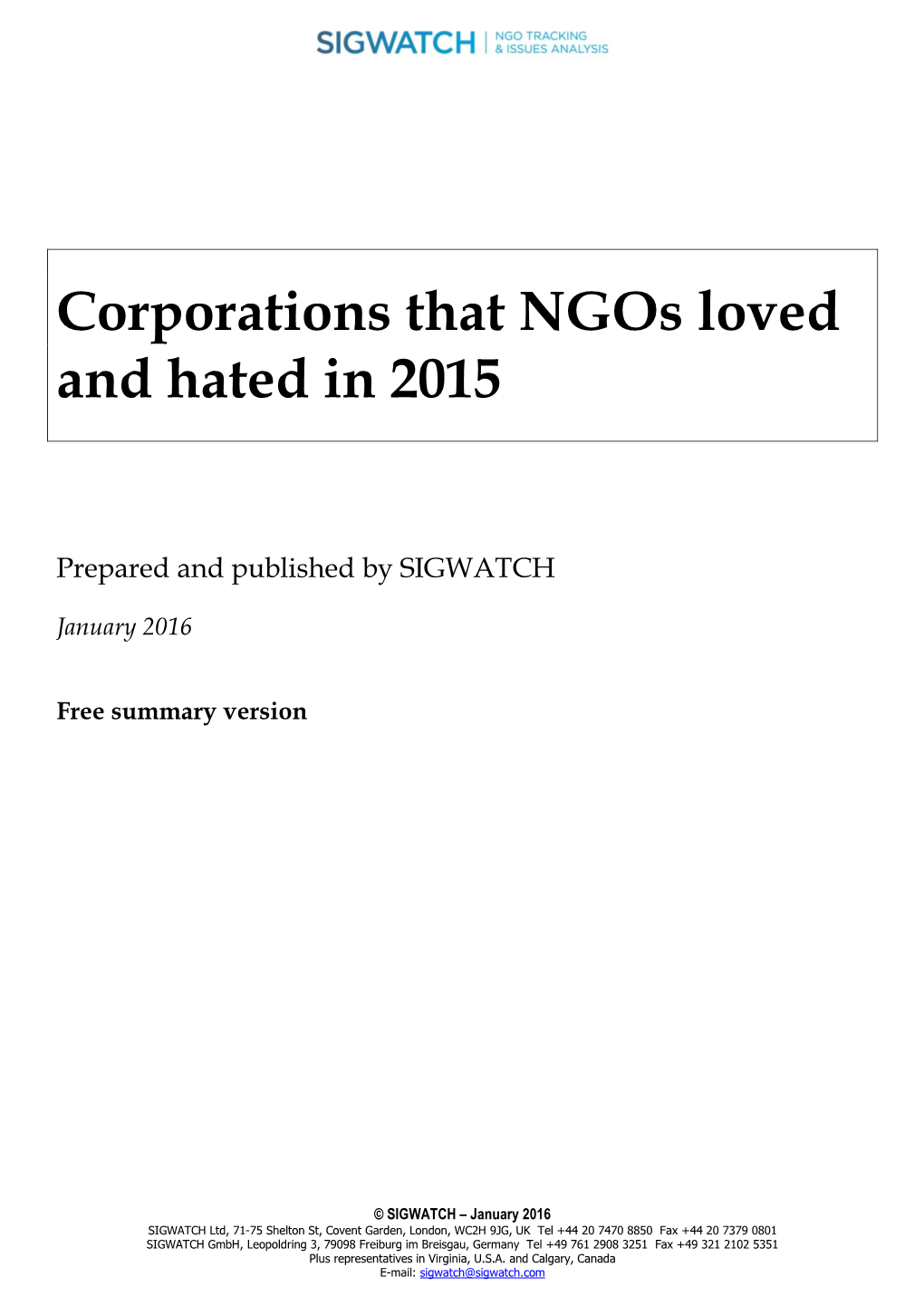 Corporations That Ngos Loved and Hated in 2015